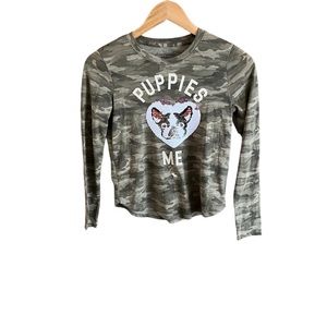 Abercrombie kids camouflage long sleeve shirt.Boston terrier with flip sequins.